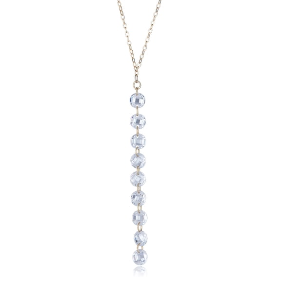 AVORA 10K Yellow Gold 5mm Faceted Simulated Diamond CZ "Y" Dangle Pendant Necklace