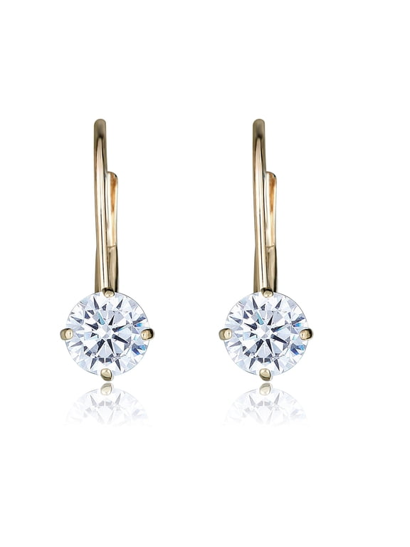 AVORA 10K Yellow Gold 5mm Simulated Diamond CZ Lever-back Drop Earrings