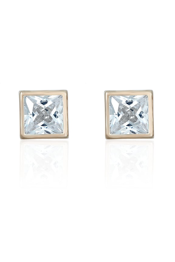 AVORA 10K Yellow Gold 6mm Bezel-set Square-shaped Simulated Diamond Cubic Zirconia (CZ) Stud Earrings
