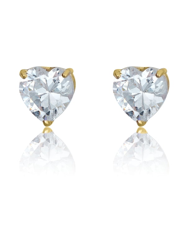 AVORA 10K Yellow Gold 6mm Heart-shaped Simulated Diamond Cubic Zirconia (CZ) Stud Earrings