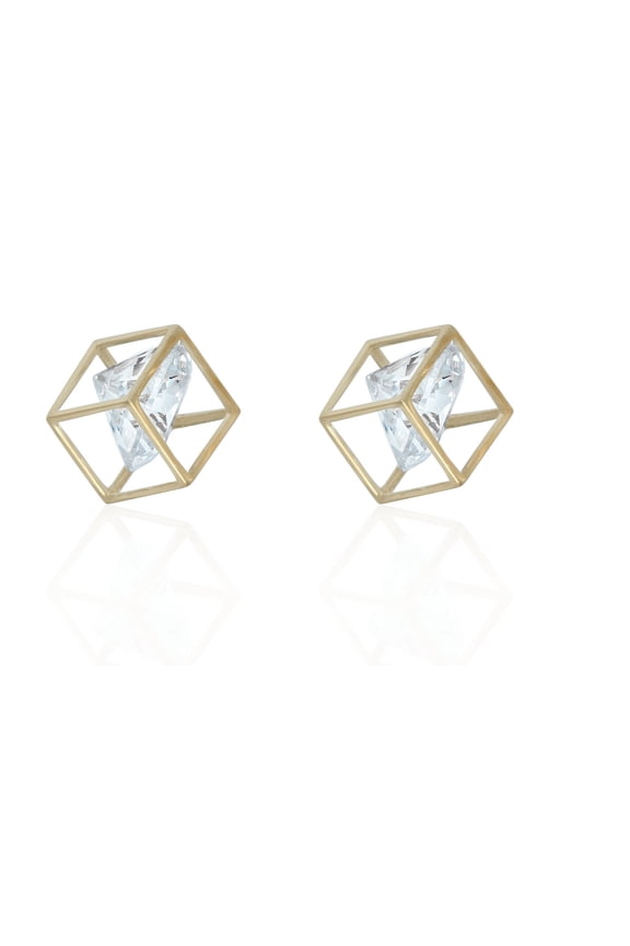 AVORA 10K Yellow Gold 6mm Simulated Diamond CZ Square Cage Stud Earrings