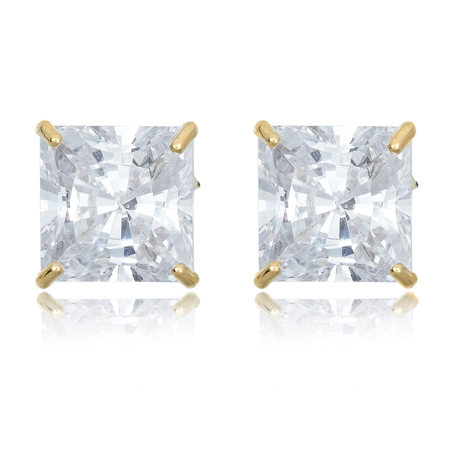 AVORA 10K Yellow Gold 7mm Princess Cut Simulated Diamond CZ Stud Earrings