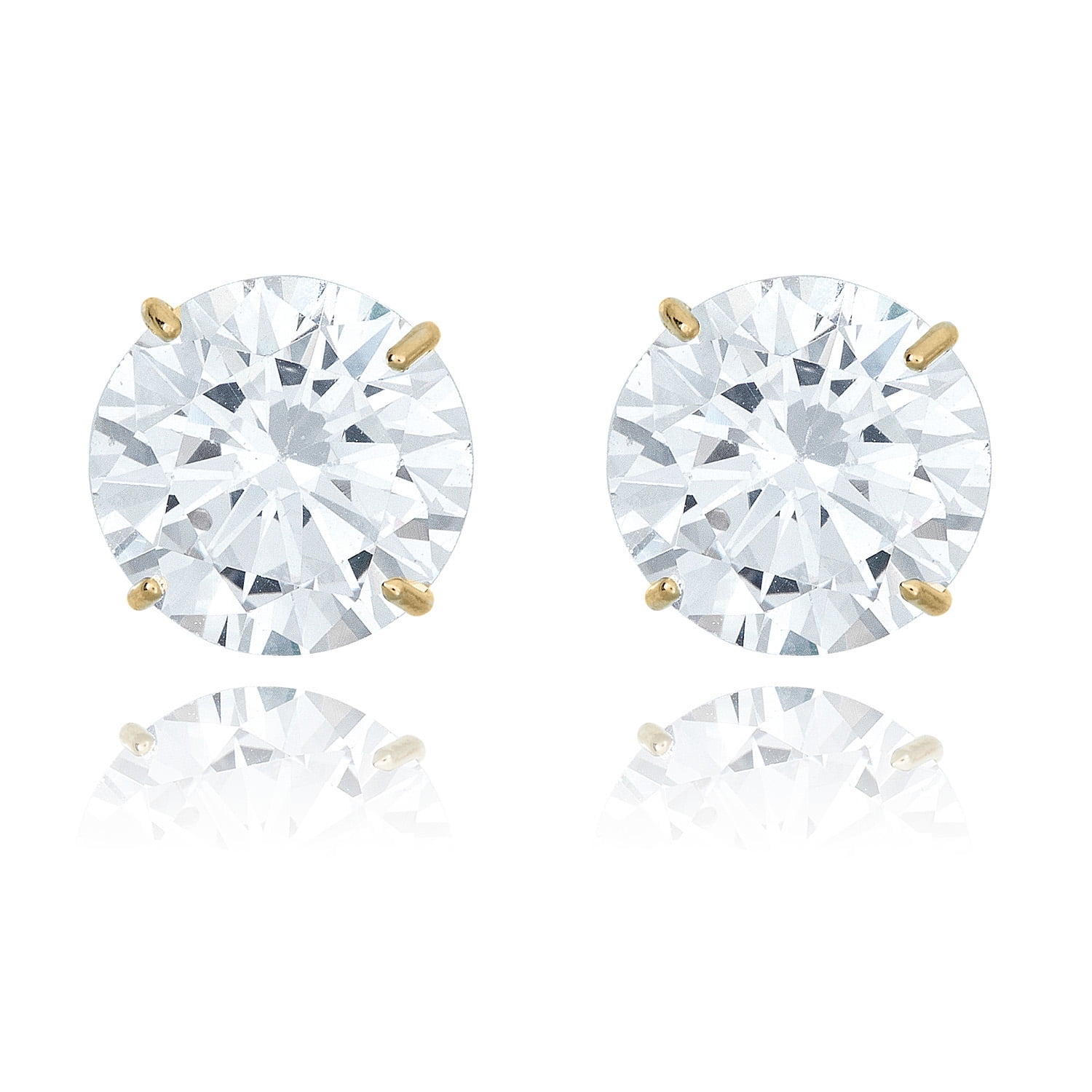AVORA 10K Yellow Gold 7mm Round Simulated Diamond CZ Stud Earrings