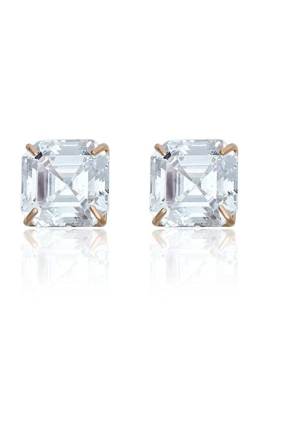 AVORA 10K Yellow Gold 8mm Asscher-cut Simulated Diamond CZ Stud Earrings