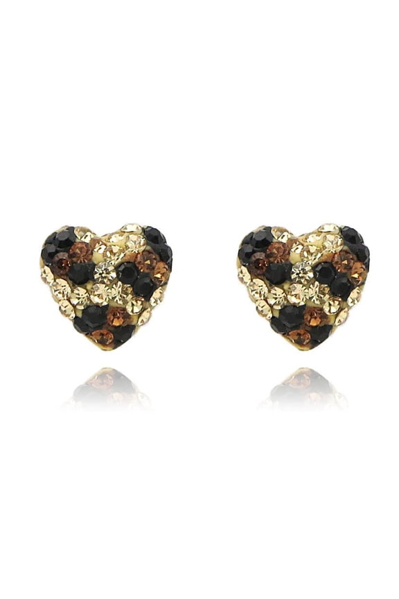 AVORA 10K Yellow Gold 8mm Leopard Heart Crystal Stud Earrings