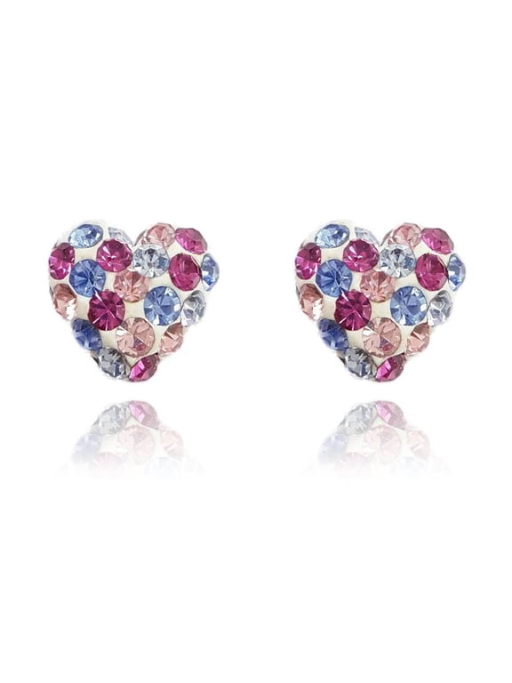 AVORA 10K Yellow Gold 8mm Multi-colored Heart Crystal Stud Earrings