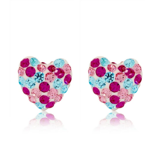AVORA 10K Yellow Gold 8mm Pink/White/Lavender Heart Crystal Stud Earrings