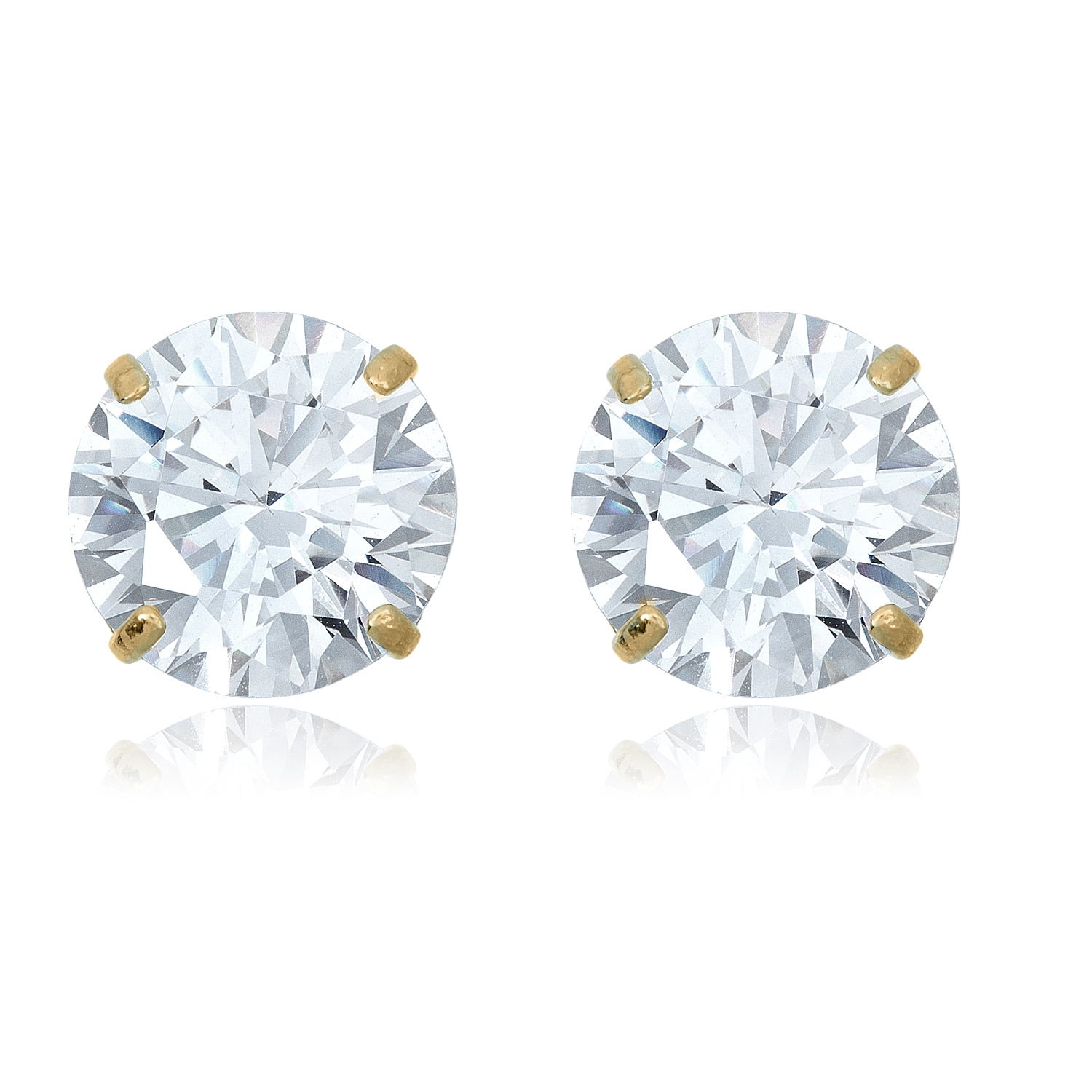 AVORA 10K Yellow Gold 8mm Round Simulated Diamond CZ Stud Earrings