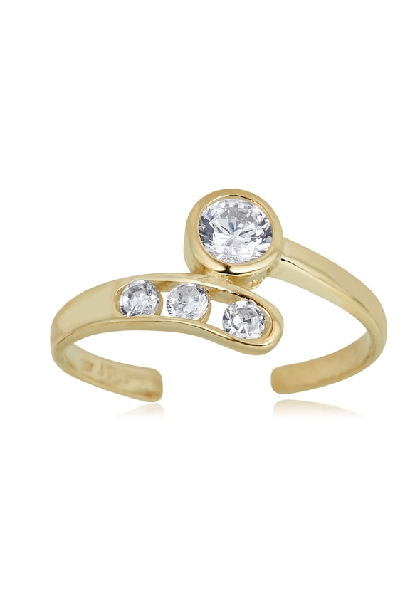 AVORA 10K Yellow Gold Adjustable Bypass Toe Ring with Simulated Diamond CZ
