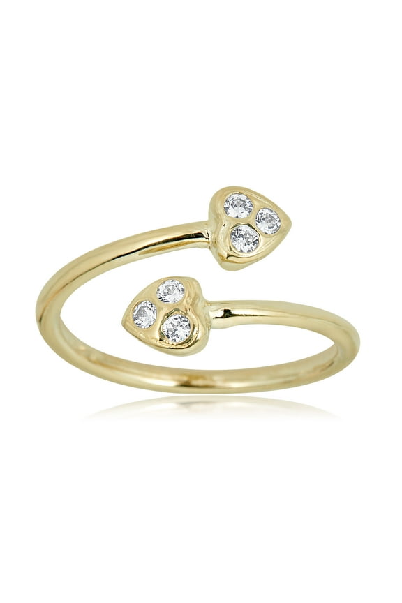 AVORA 10K Yellow Gold Adjustable Bypass Wrap Heart Toe Ring with Simulated Diamond CZ