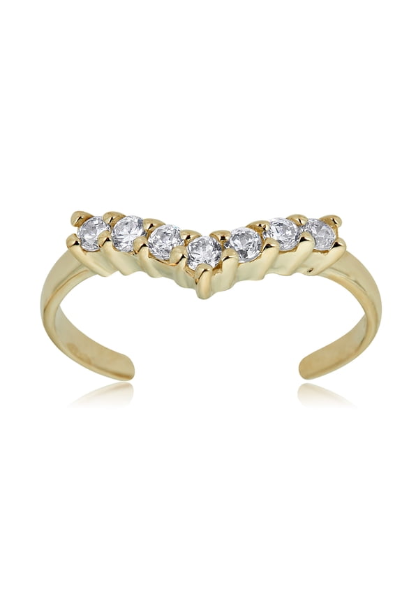 AVORA 10K Yellow Gold Adjustable Chevron Toe Ring with Simulated Diamond CZ