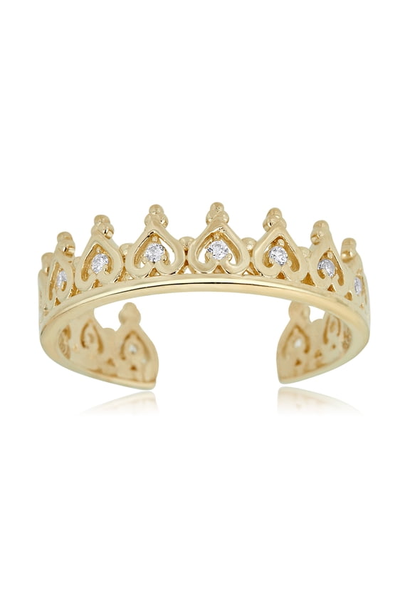AVORA 10K Yellow Gold Adjustable Crown Toe Ring with Simulated Diamond CZ