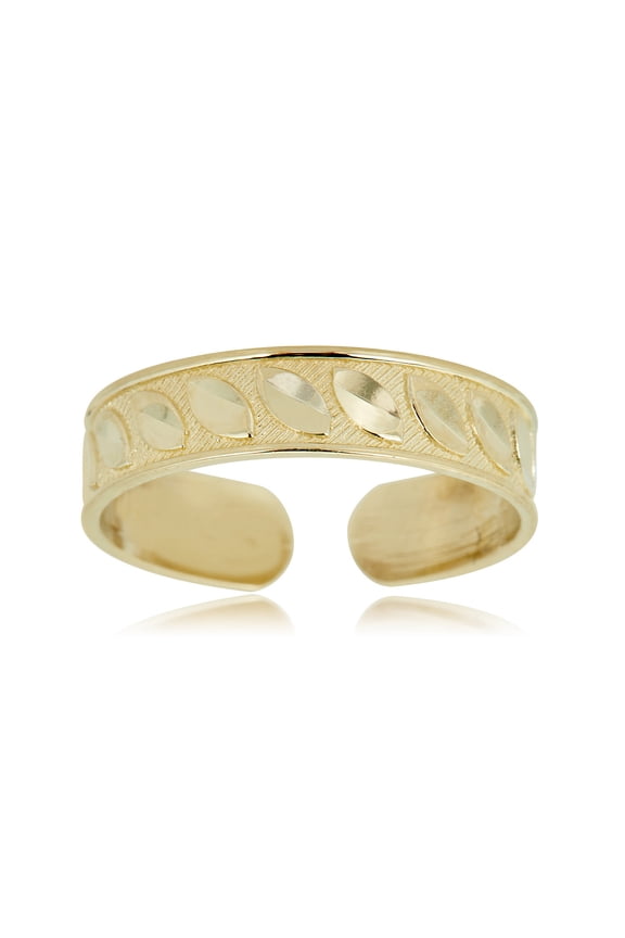 AVORA 10K Yellow Gold Adjustable Diamond-cut Leaf Toe Ring