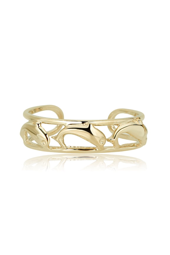 AVORA 10K Yellow Gold Adjustable Double Row Cuff with Dolphin Toe Ring