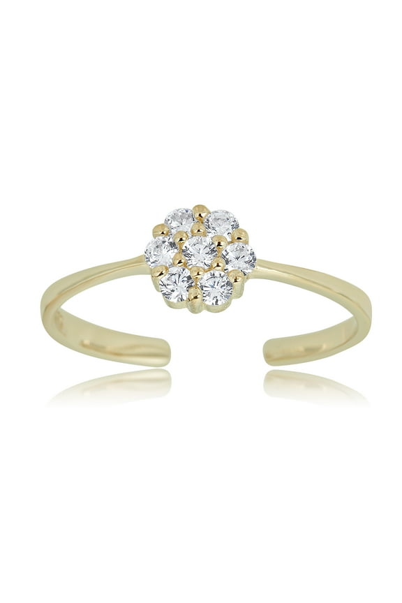 AVORA 10K Yellow Gold Adjustable Flower Cluster Toe Ring with Simulated Diamond CZ