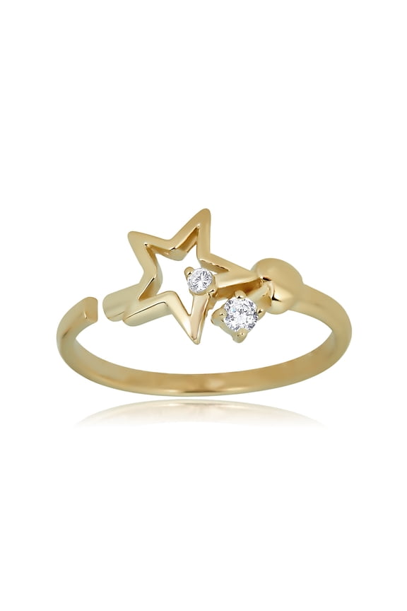 AVORA 10K Yellow Gold Adjustable Star Toe Ring with Simulated Diamond CZ