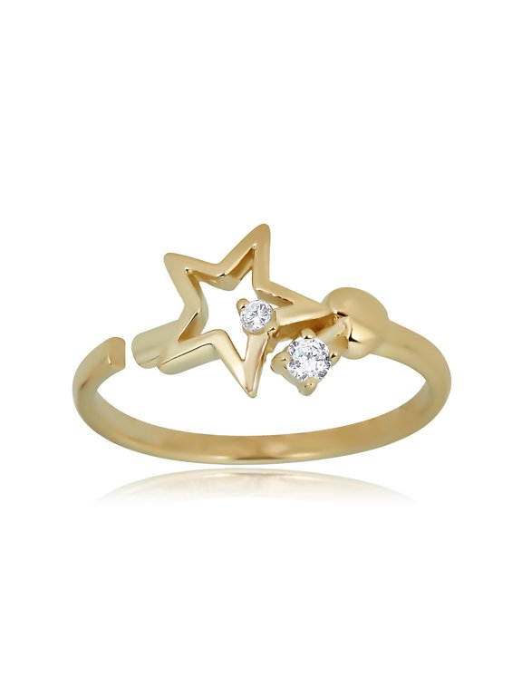 AVORA 10K Yellow Gold Adjustable Star Toe Ring with Simulated Diamond CZ