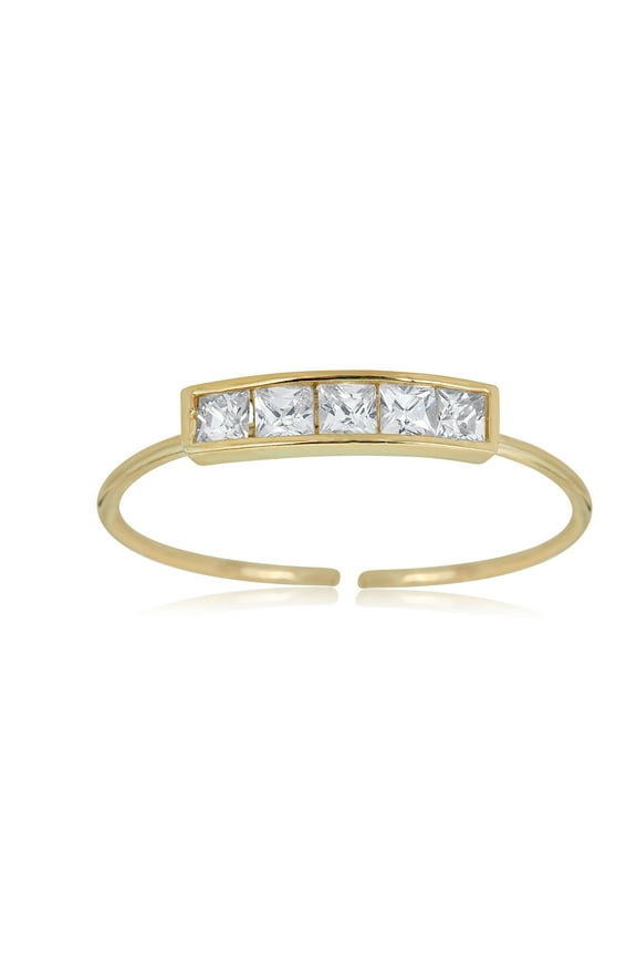 AVORA 10K Yellow Gold Adjustable Toe Ring with Channel-Set Princess-Cut Simulated Diamond CZ