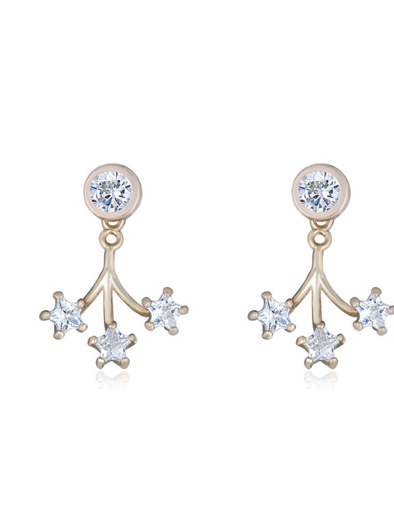 AVORA 10K Yellow Gold Bezel-set Simulated Diamond CZ Drop Jacket Earrings