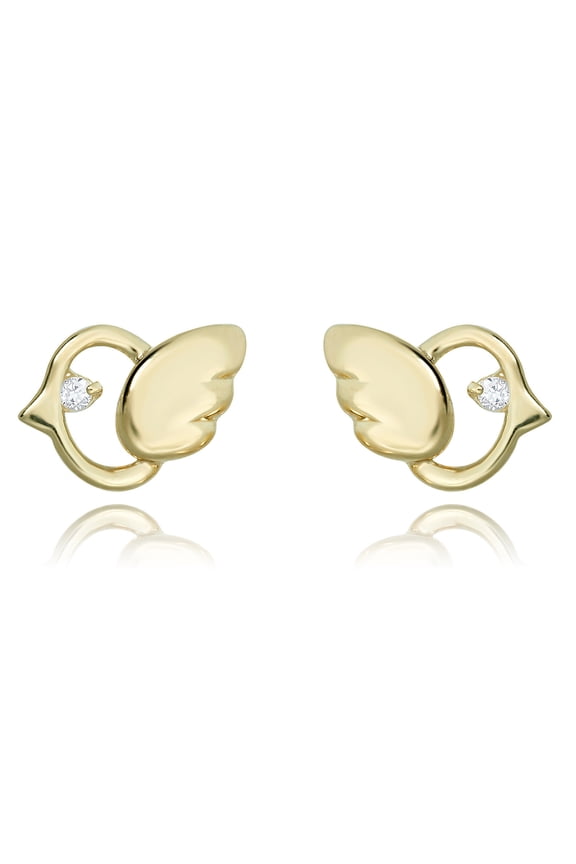 AVORA 10K Yellow Gold Bird Simulated Diamond CZ Stud Earrings