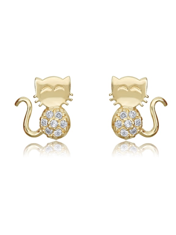 AVORA 10K Yellow Gold Cat Simulated Diamond CZ Stud Earrings