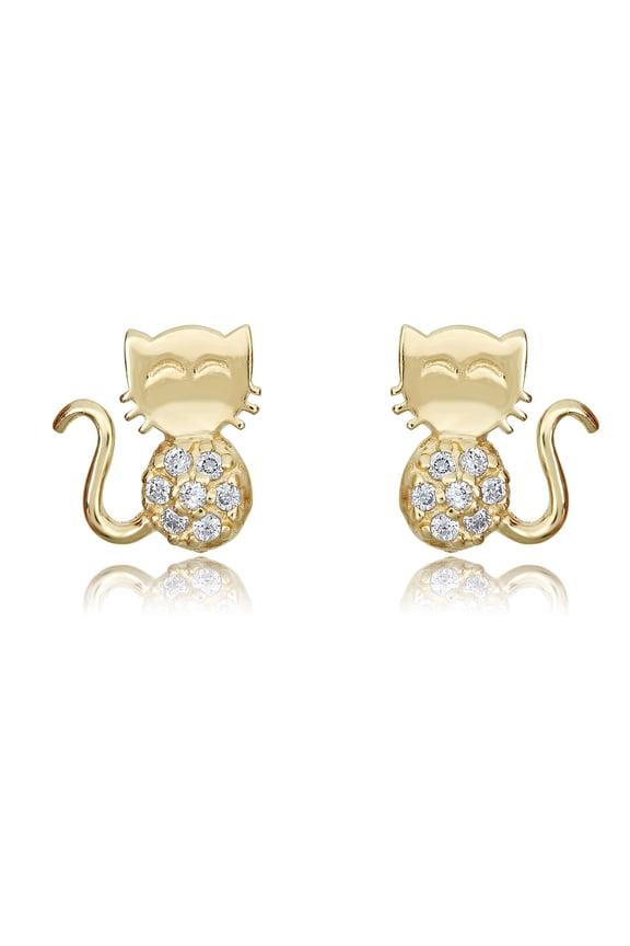 AVORA 10K Yellow Gold Cat Simulated Diamond CZ Stud Earrings