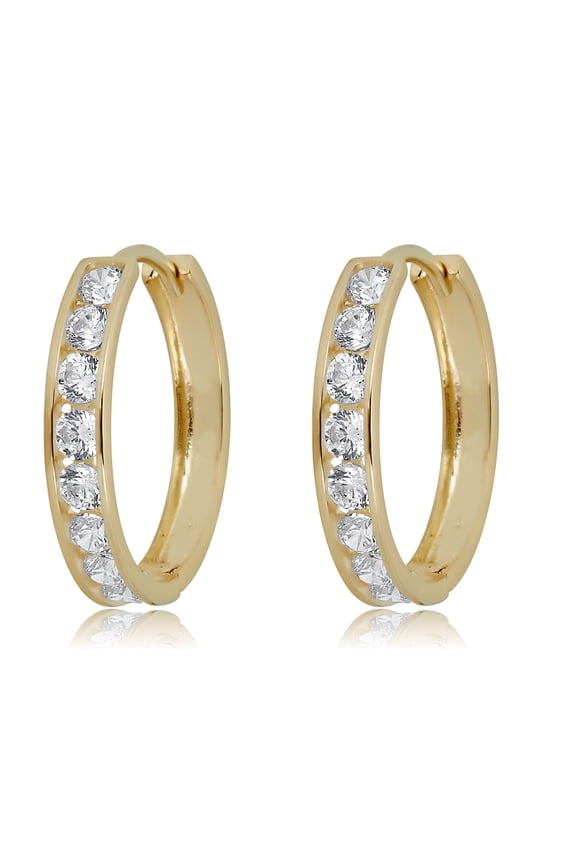 AVORA 10K Yellow Gold Channel Set Simulated Diamond CZ Huggie Hoop Earrings