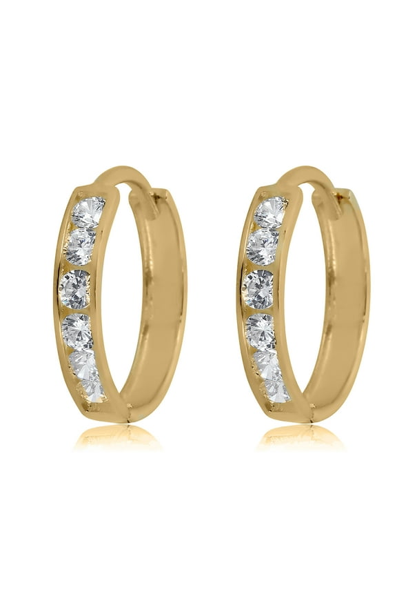 AVORA 10K Yellow Gold Channel Set Simulated Diamond CZ Huggie Hoop Earrings