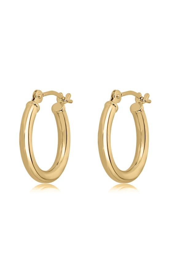 AVORA 10K Yellow Gold Classic Polished 2mm Tube 14mm Hoop Earrings