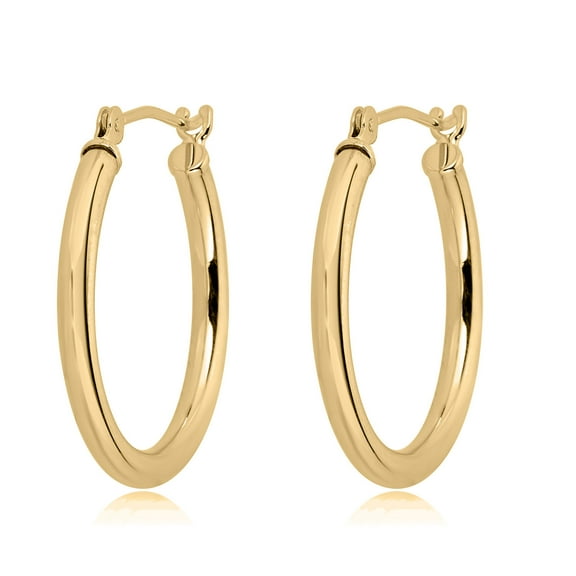 AVORA 10K Yellow Gold Classic Polished 2mm Tube 20mm Hoop Earrings