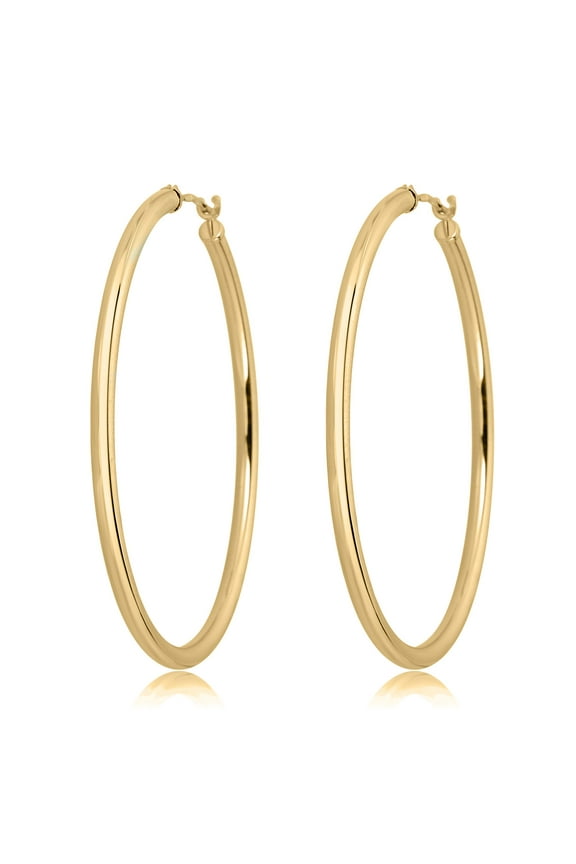 AVORA 10K Yellow Gold Classic Polished 2mm Tube 30mm Hoop Earrings