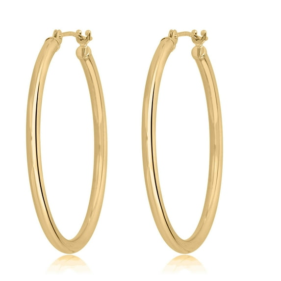 AVORA 10K Yellow Gold Classic Polished 2mm Tube 40mm Hoop Earrings