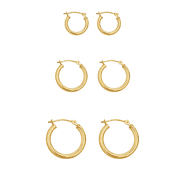 AVORA JEWELRY AVORA 10K Yellow Gold Classic Polished 2mm Tube Hoop Earrings 3-Pair Set