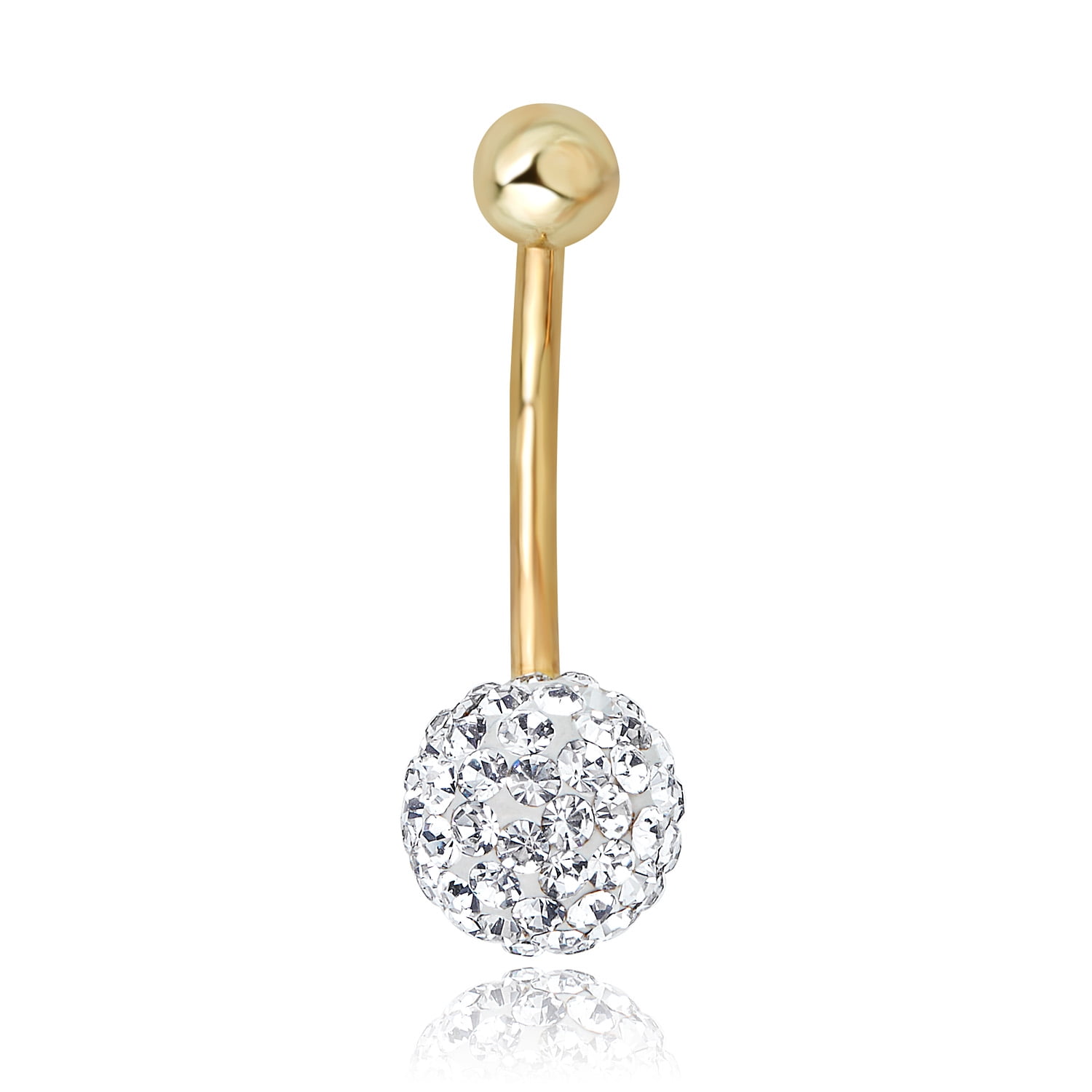 AVORA 10K Yellow Gold  Crystal Ball Belly Button Ring Body Jewelry (14 Gauge)