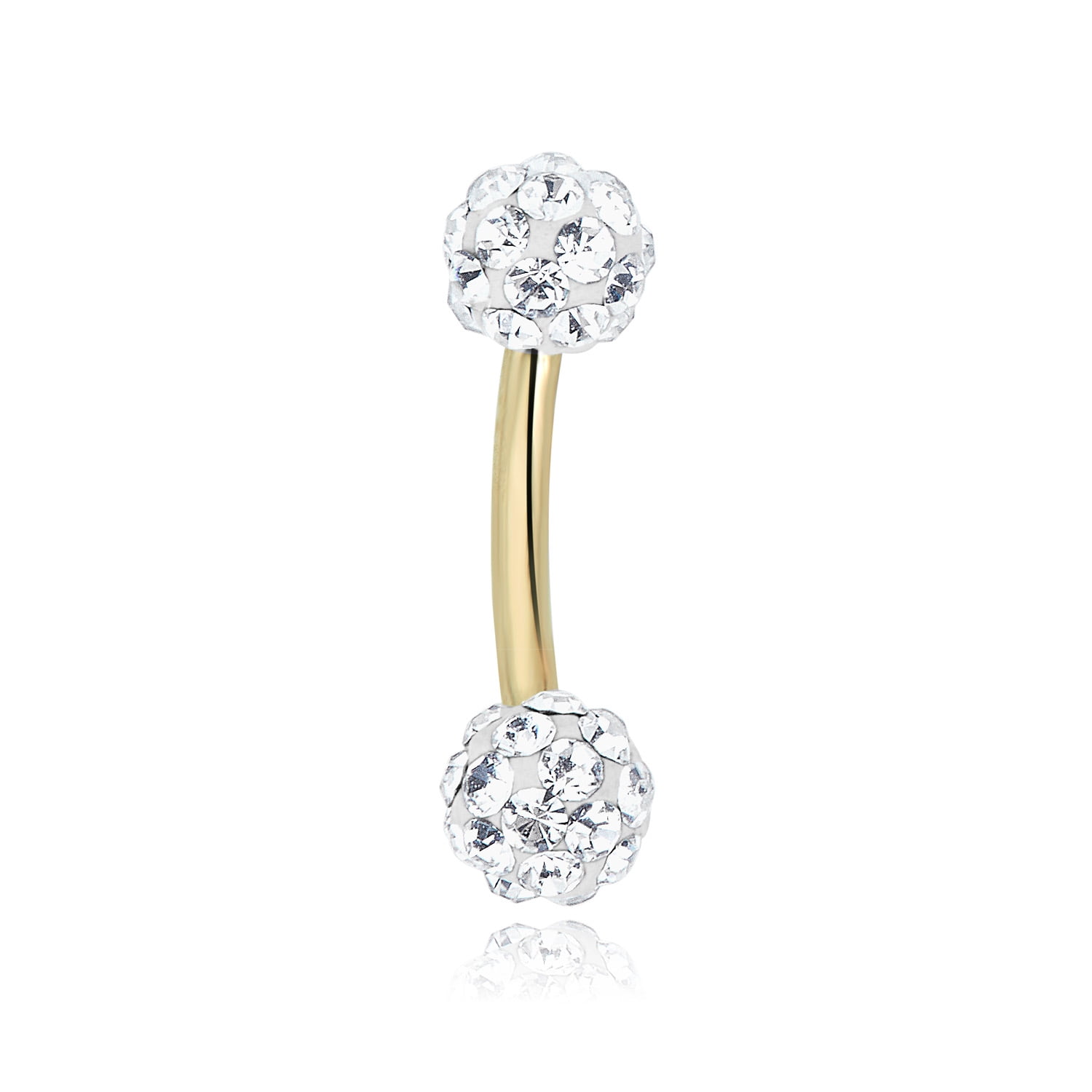 AVORA 10K Yellow Gold  Crystal Curved Barbell Eyebrow Body Jewelry -016 Gauge