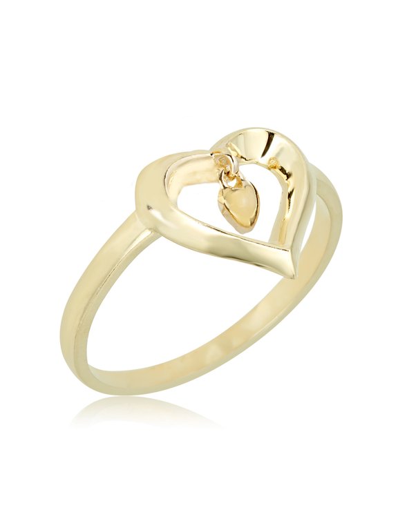 AVORA 10K Yellow Gold Dangle Open Heart Ring - Size 6
