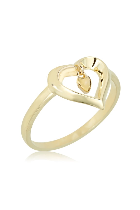 AVORA 10K Yellow Gold Dangle Open Heart Ring  - Size 7