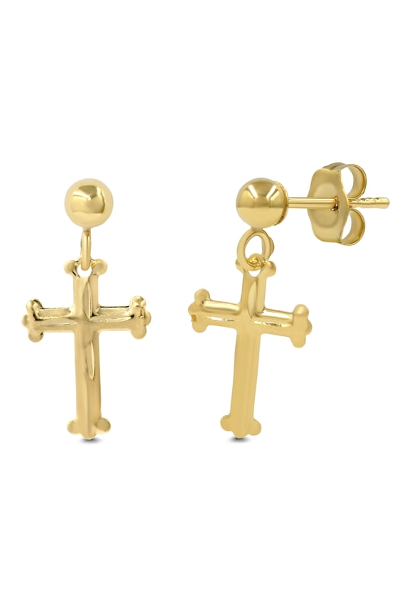 AVORA 10K Yellow Gold Dangling Cross Earrings