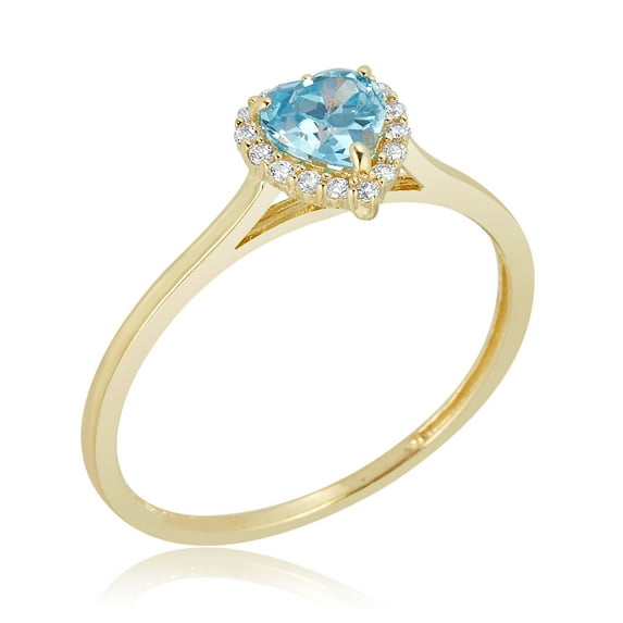 AVORA 10K Yellow Gold December Birthstone-Genuine Blue Topaz with Simulated Diamond CZ Heart Halo Fashion Ring - Size 8
