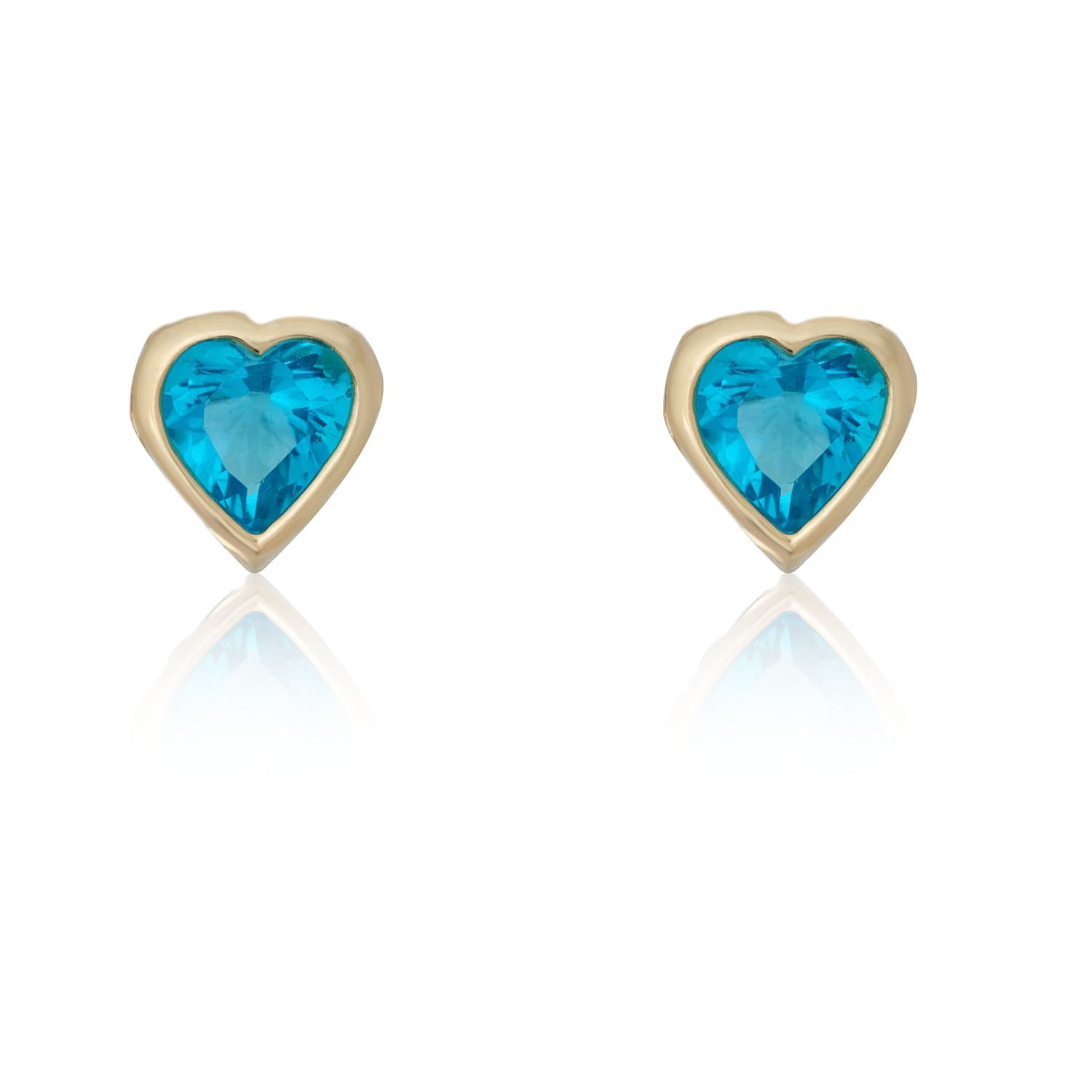 AVORA 10K Yellow Gold December Birthstone with Simulated Diamond CZ Heart Stud Earrings