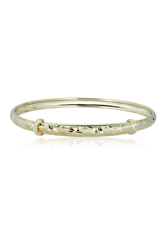 AVORA 10K Yellow Gold Diamond-Cut Flower Pattern Adjustable Bangle Bracelet : 1.5" - 2" Diameter
