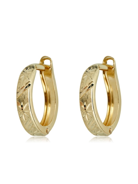 AVORA 10K Yellow Gold Diamond-Cut Petite Huggie Hoop Earrings