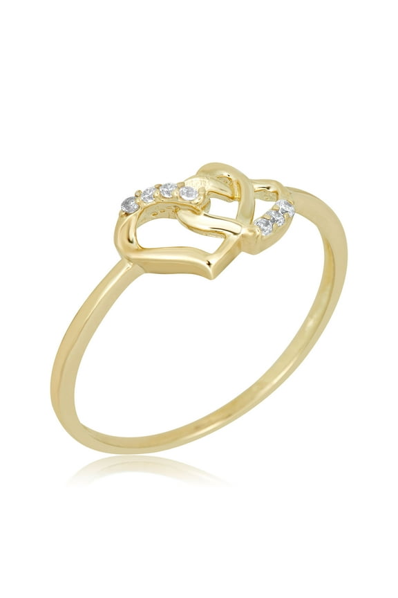 AVORA 10K Yellow Gold Double Heart Ring with Simulated Diamond CZ, Size 6 - Size 6