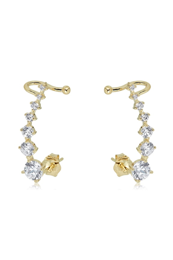 AVORA 10K Yellow Gold Ear Crawler/ Climber Cuff Simulated Diamond CZ Earrings