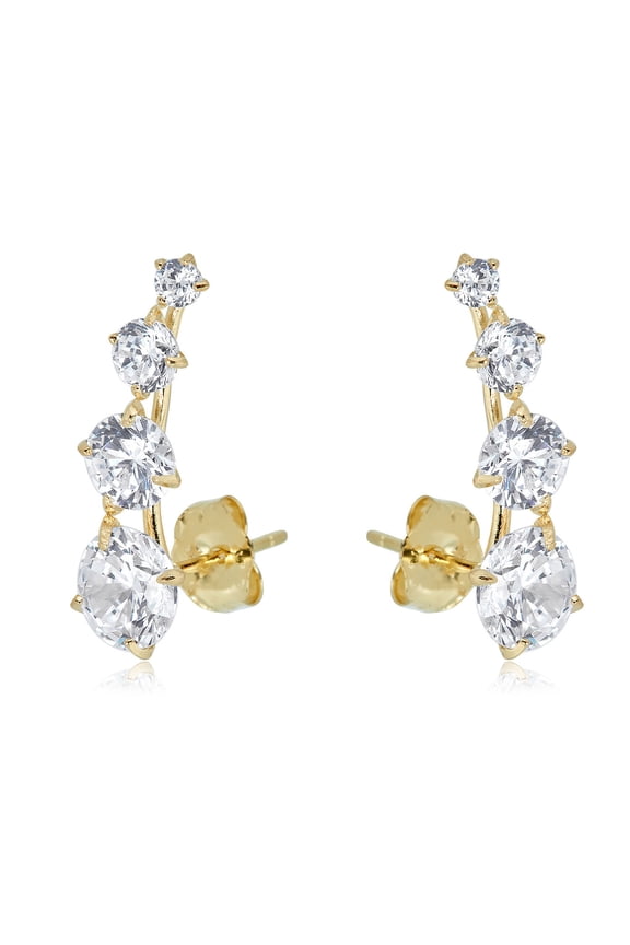 AVORA 10K Yellow Gold Ear Crawler / Climber Simulated Diamond CZ Earrings