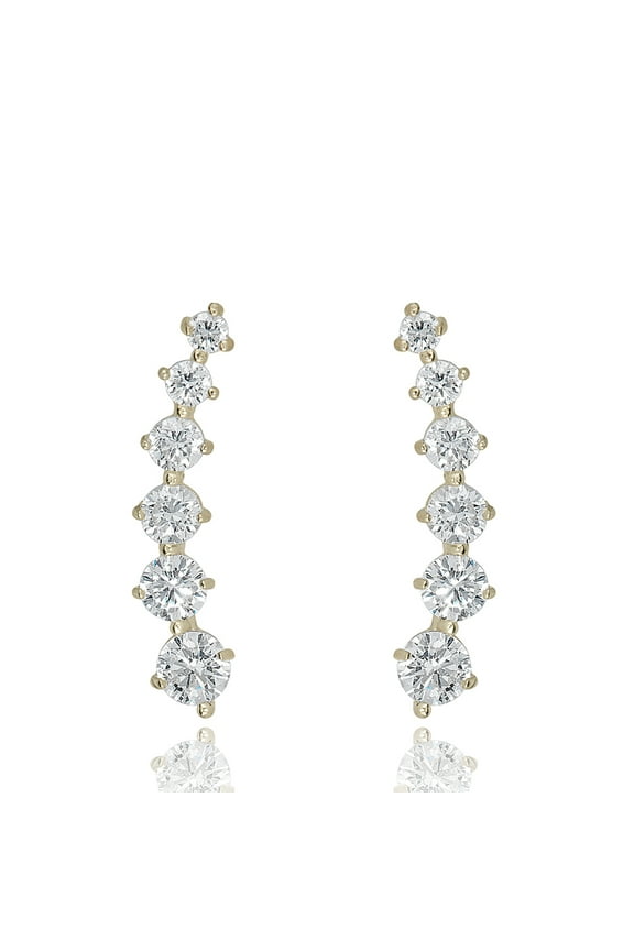 AVORA 10K Yellow Gold Ear Crawler/ Climber Simulated Diamond CZ Earrings