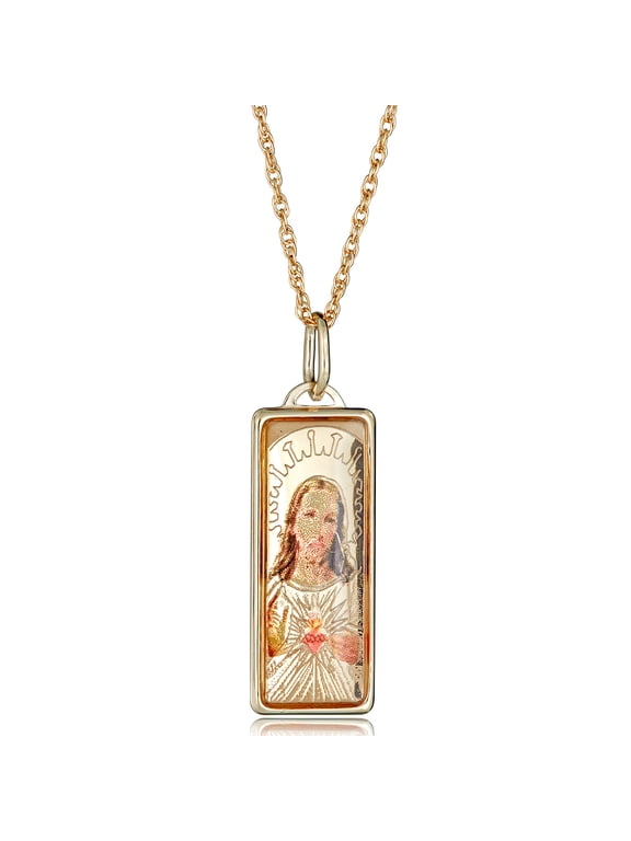 AVORA 10K Yellow Gold Enamel Jesus Pendant Necklace with 18" Chain