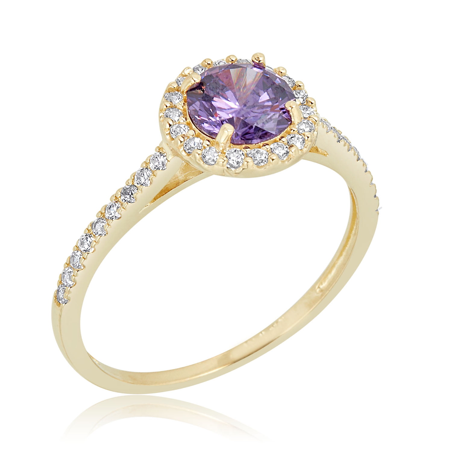 10k Yellow Gold February Birthstone Amethyst Ring - Genuine Gemstone Solitaire Ring (Size 8) - View #3