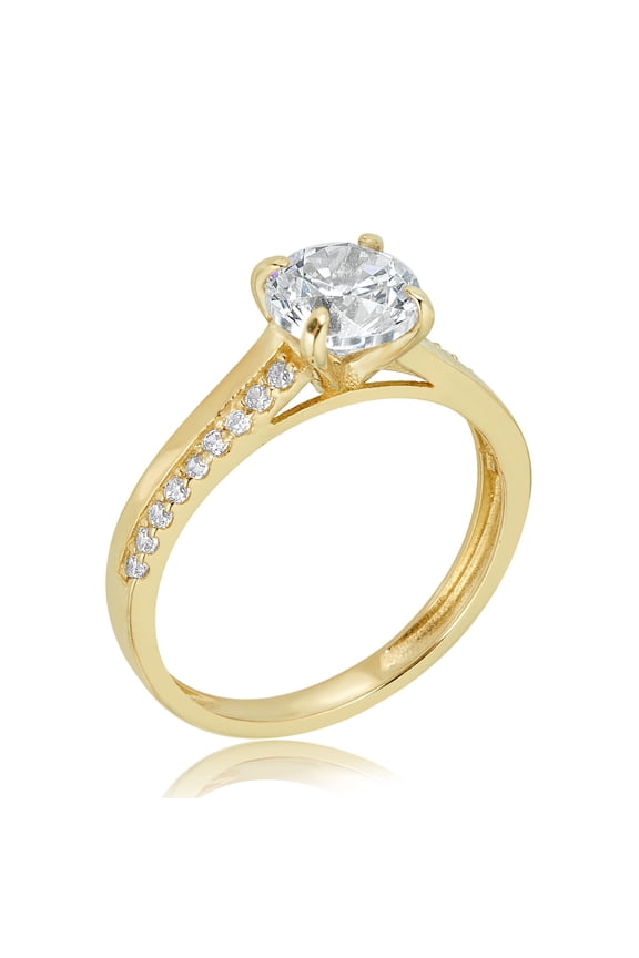 AVORA 10K Yellow Gold Four-Prong 1.25 Carat Simulated Diamond CZ Engagement Wedding Anniversary Ring - Size 8