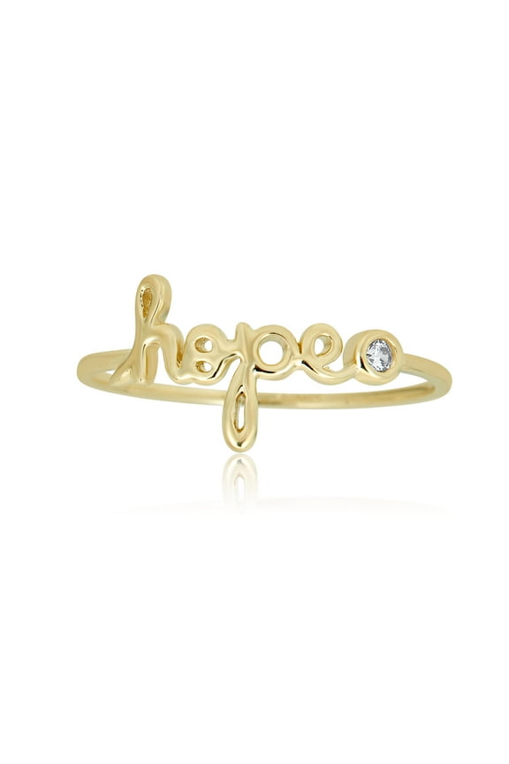AVORA 10K Yellow Gold "HOPE" Ring with Bezel Simulated Diamond CZ, Size 5 - Size 5